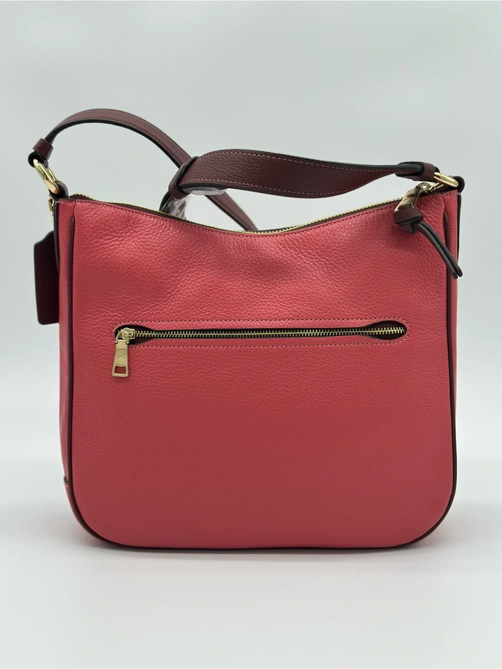 Coach Pebbled Leather Crossbody in Coral Red with Gold Hardware